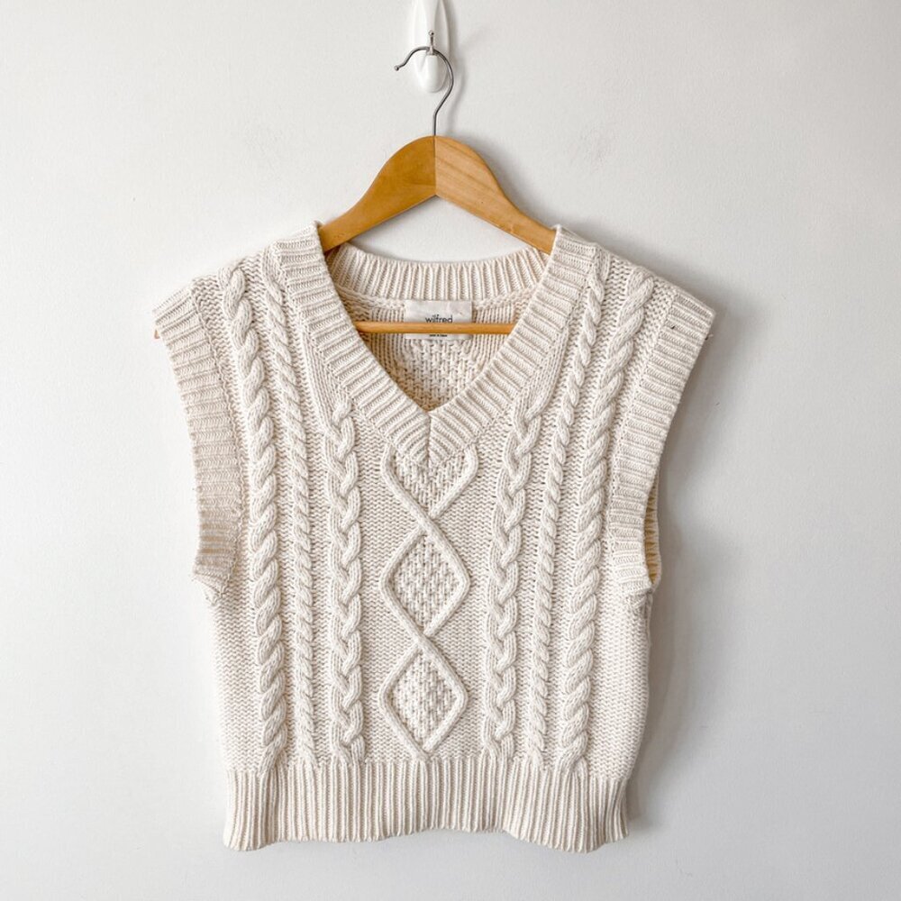 Aritzia Wilfred Cable Knit Sweater Vest Heather Birch White Size Small - Picture 1 of 5